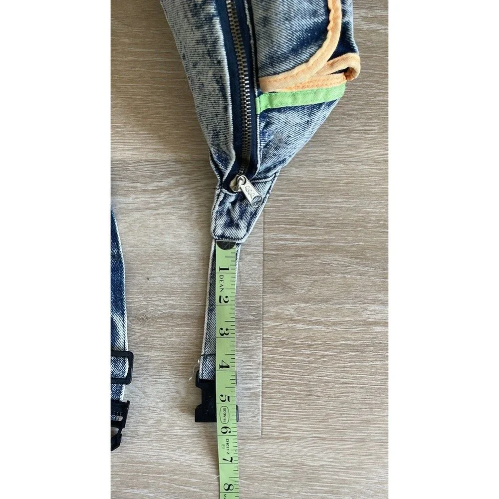 Vintage 80s 90s Neo Denim Acid Wash Denim Fanny Pack Neon Y2K